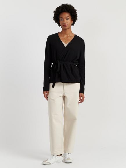 Chinti & Parker Belted Wool Rich Wrap Cardigan, Black, Black