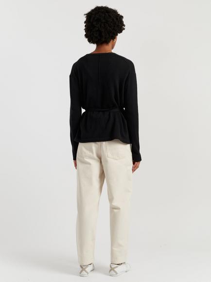 Chinti & Parker Belted Wool Rich Wrap Cardigan, Black - view 2, Black