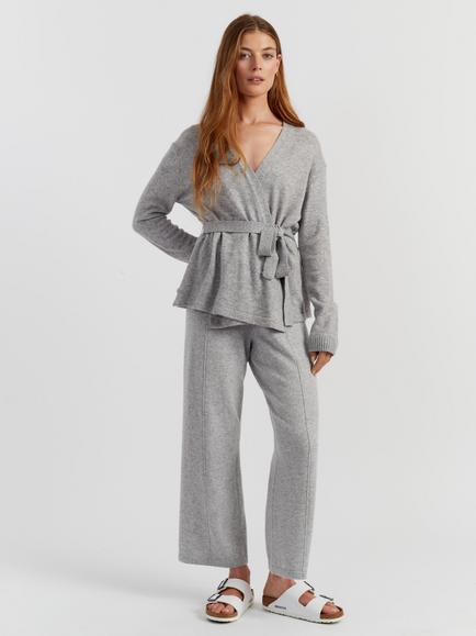 Chinti & Parker Belted Wool Rich Wrap Cardigan, Light Grey, Light Grey