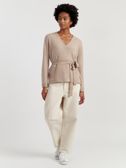 Chinti & Parker Belted Wool Rich Wrap Cardigan, Soft Oat, Soft Oat