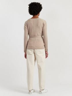 Chinti & Parker Belted Wool Rich Wrap Cardigan, Soft Oat - view 2, Soft Oat
