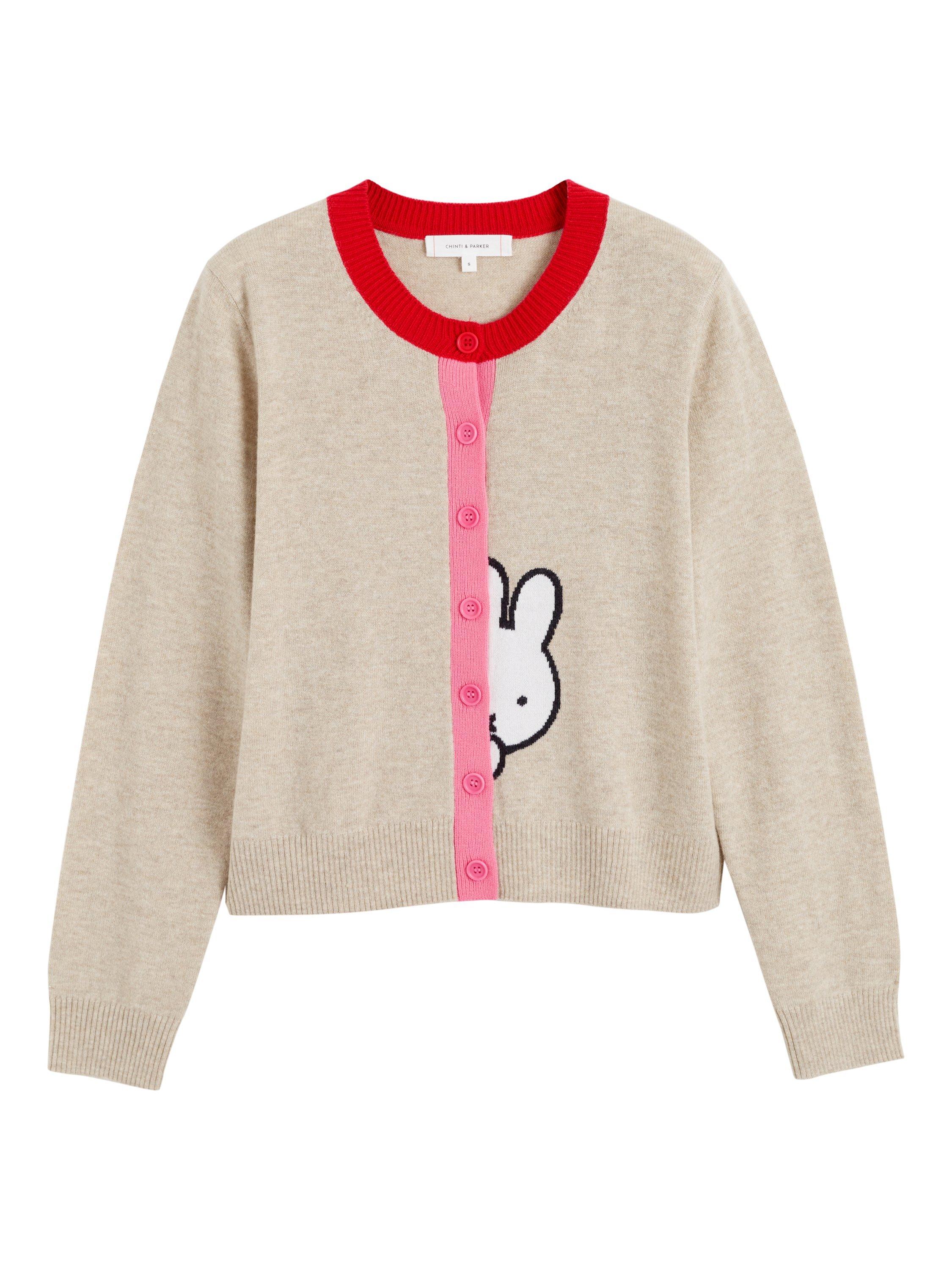 Product image 4 of 4, which shows Chinti & Parker Miffy Peak Wool Rich Cardigan, Soft Oat, XS