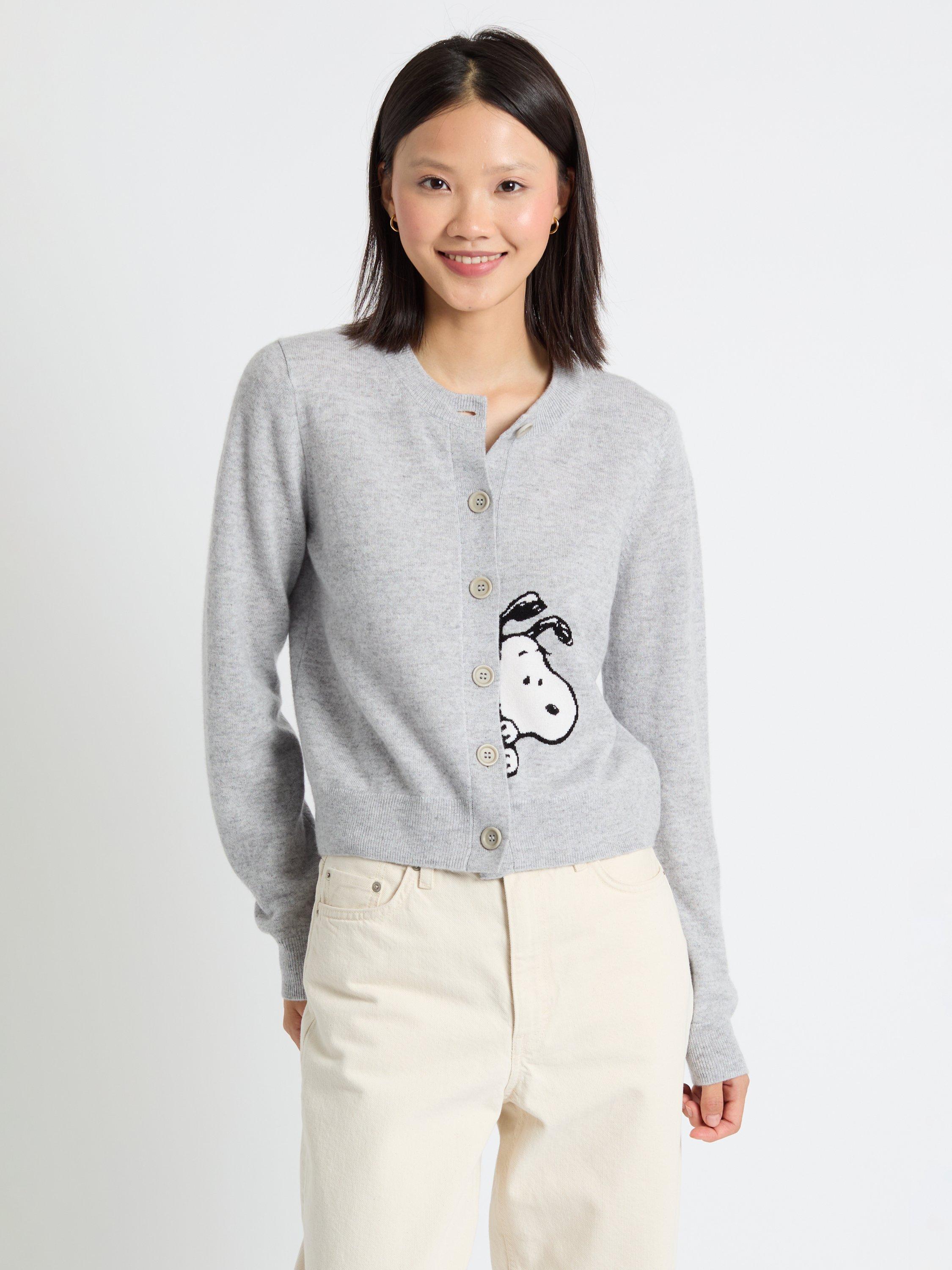 Product image 3 of 4, which shows Chinti & Parker Wool Rich Sneaky Snoopy Cardigan, Light Grey, XS