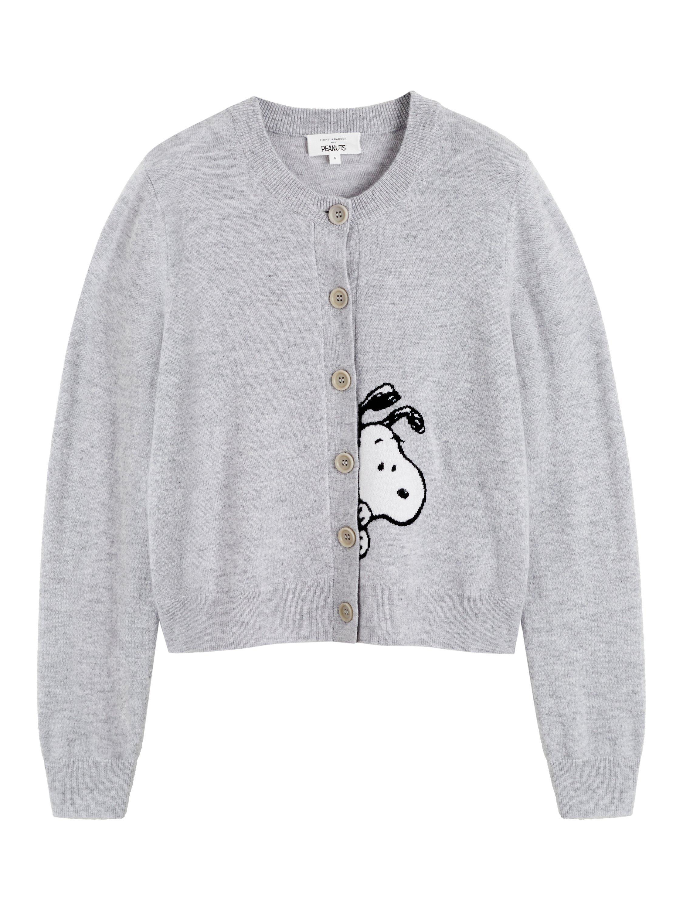 Product image 4 of 4, which shows Chinti & Parker Wool Rich Sneaky Snoopy Cardigan, Light Grey, XS