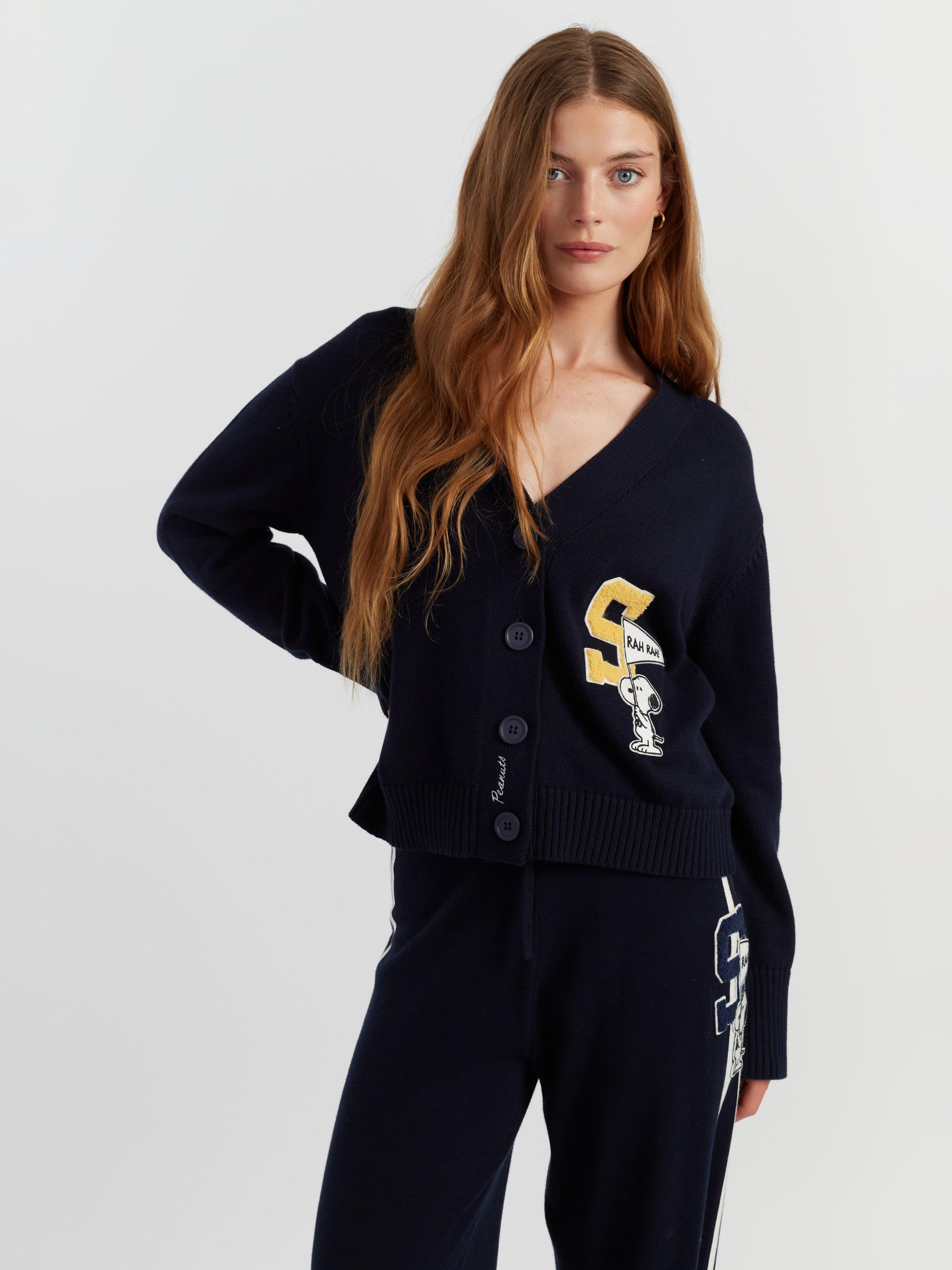Product image 3 of 4, which shows Chinti & Parker Snoopy Varsity Cardigan, Navy, XS