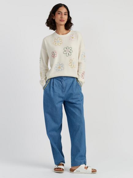 Chinti & Parker Daisy Embroidered Trousers, Spring Blue, Spring Blue