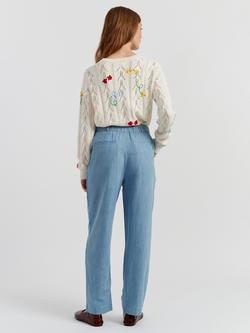 Chinti & Parker Daisy Embroidered Trousers, Spring Blue - view 2, Spring Blue