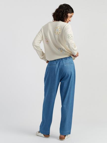 Chinti & Parker Daisy Embroidered Trousers, Spring Blue - view 2, Spring Blue