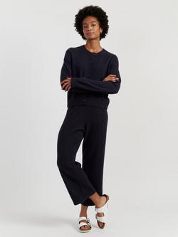 Chinti & Parker Wool Rich Cropped Wide Leg Trousers, Navy, Navy