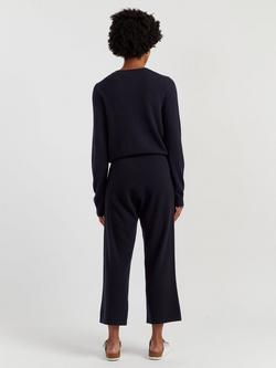 Chinti & Parker Wool Rich Cropped Wide Leg Trousers, Navy - view 2, Navy