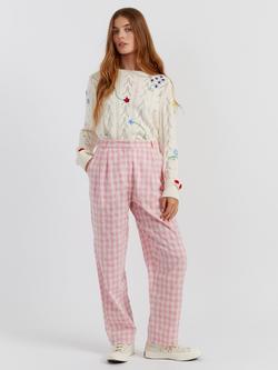 Chinti & Parker Linen Blend Gingham Trousers, Pink Gingham, Pink Gingham