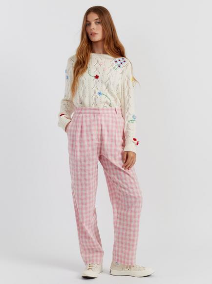 Chinti & Parker Linen Blend Gingham Trousers, Pink Gingham, Pink Gingham