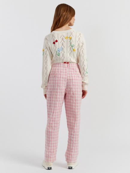 Chinti & Parker Linen Blend Gingham Trousers, Pink Gingham - view 2, Pink Gingham