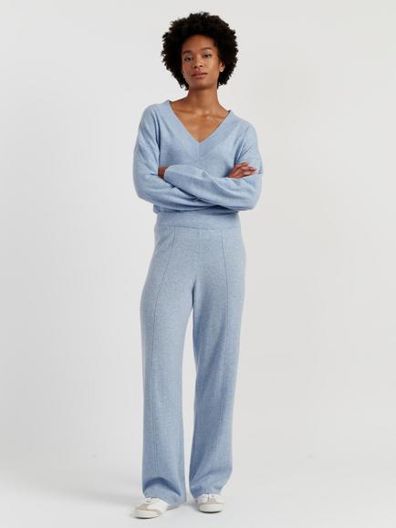 Chinti & Parker Wool Rich Basics Wide Leg Track Trousers, Baby Blue