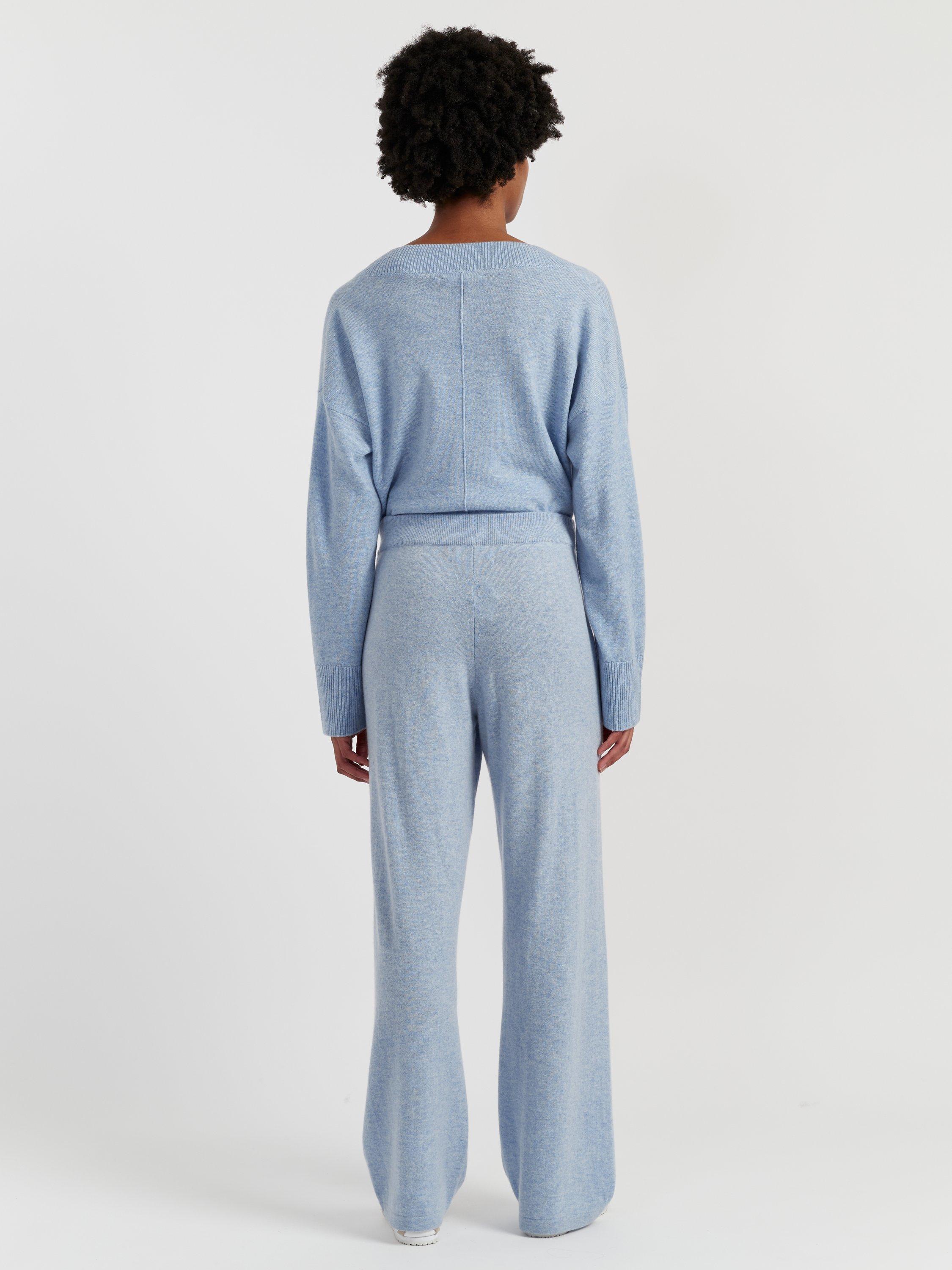 Product image 2 of 4, which shows Chinti & Parker Wool Rich Basics Wide Leg Track Trousers, Baby Blue, XS