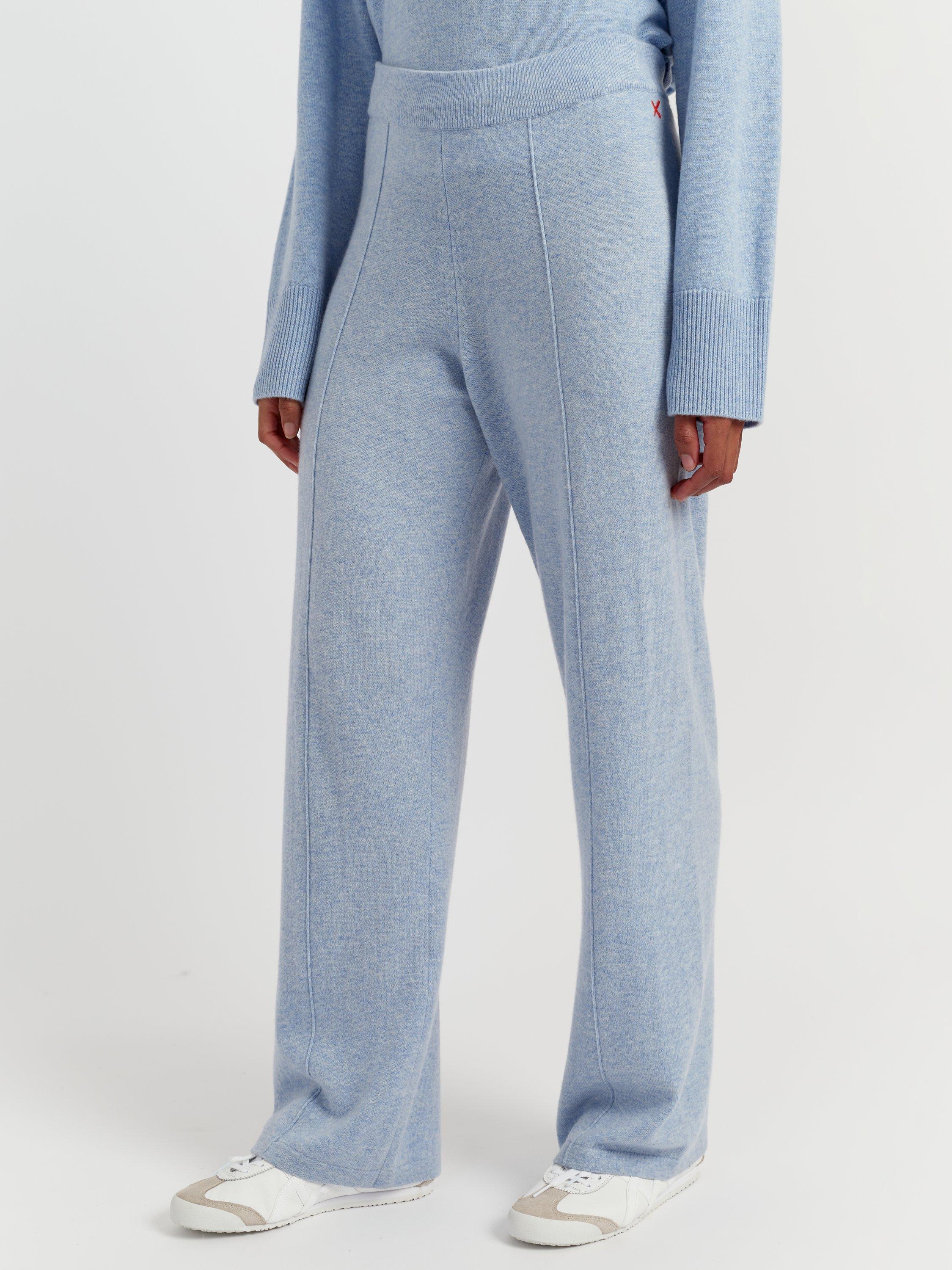 Product image 3 of 4, which shows Chinti & Parker Wool Rich Basics Wide Leg Track Trousers, Baby Blue, XS