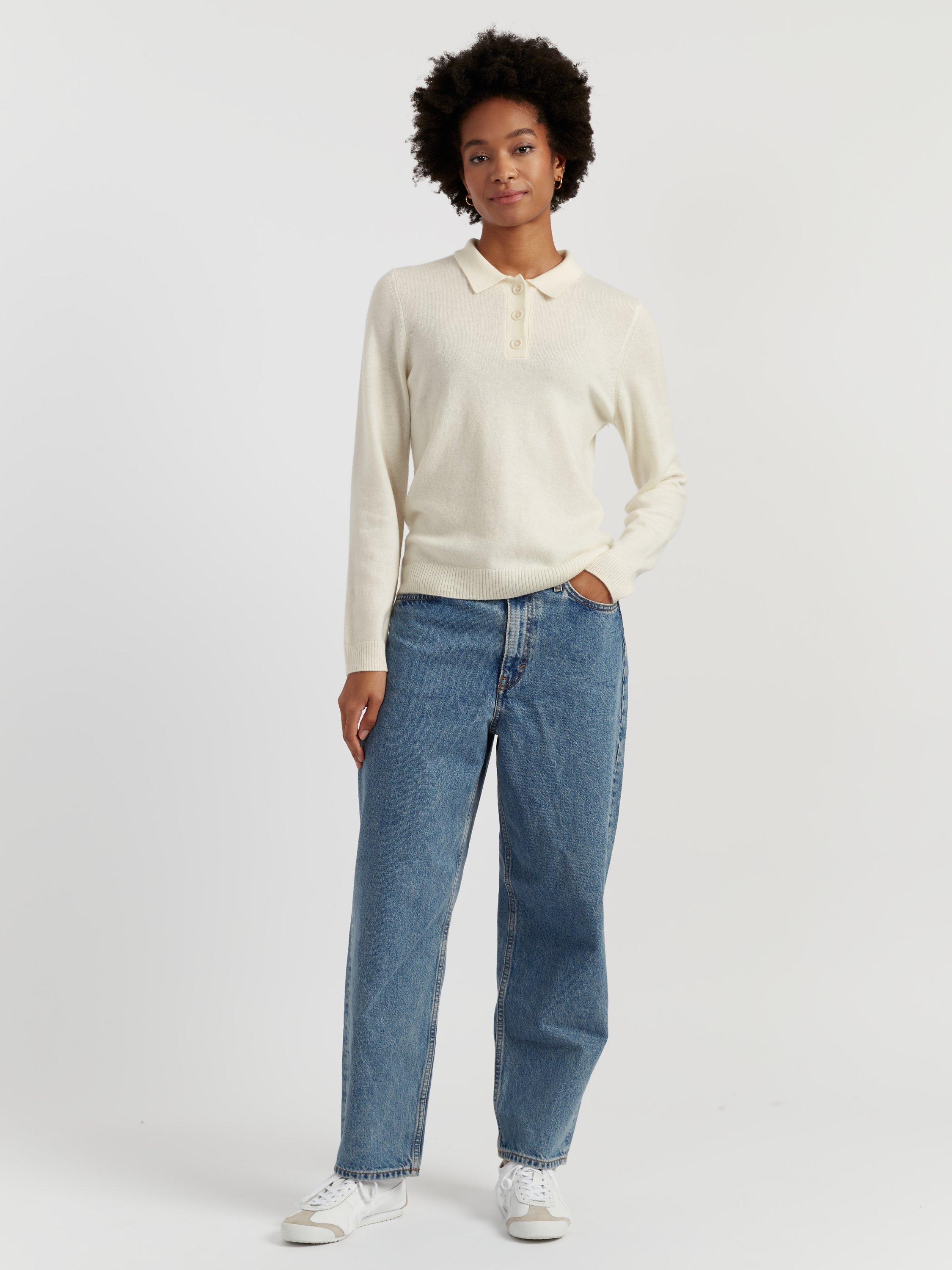 Product image 1 of 5, which shows Chinti & Parker Wool Rich Basics Polo Sweater, Cream, XS