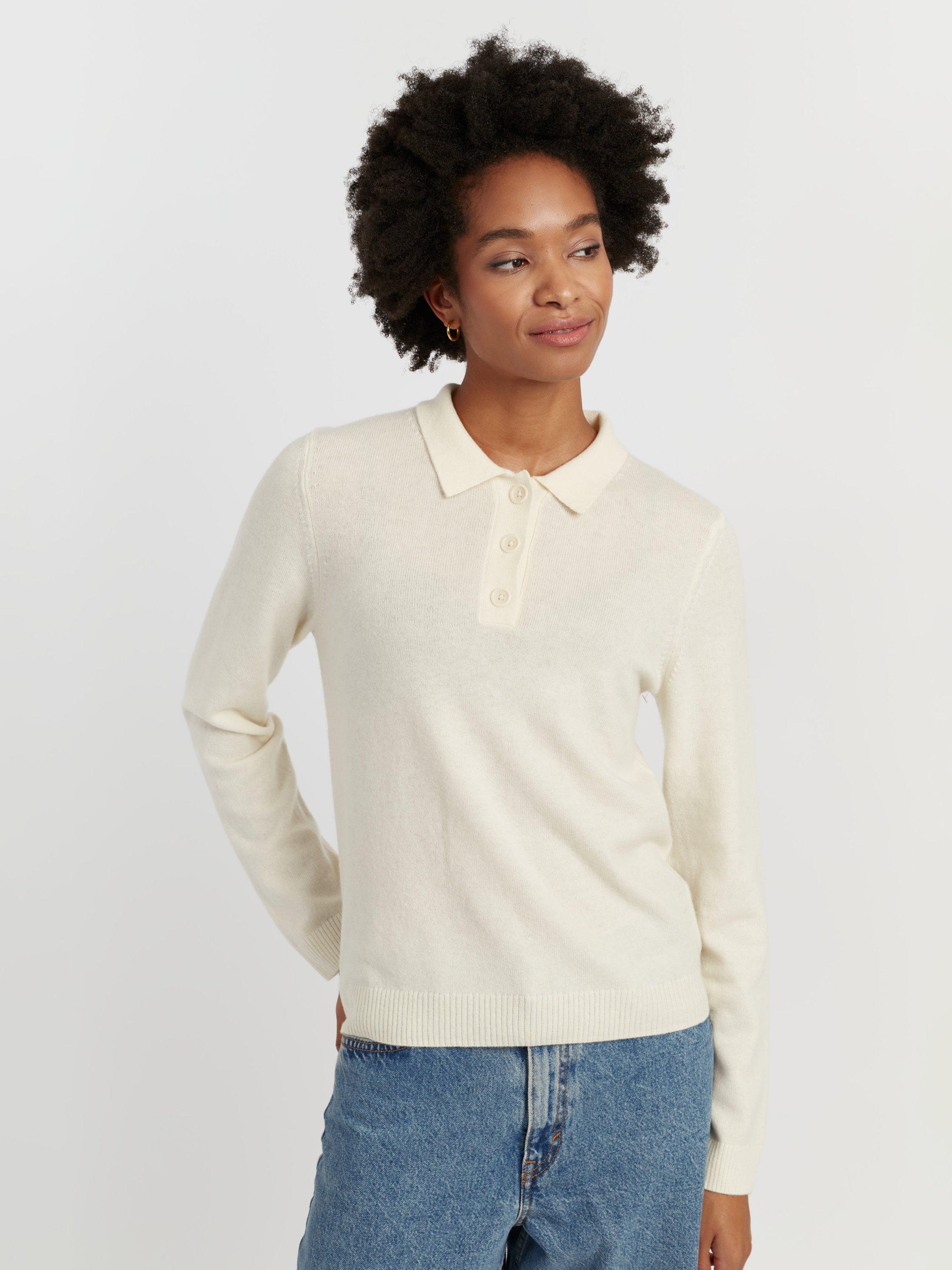 Product image 3 of 5, which shows Chinti & Parker Wool Rich Basics Polo Sweater, Cream, XS