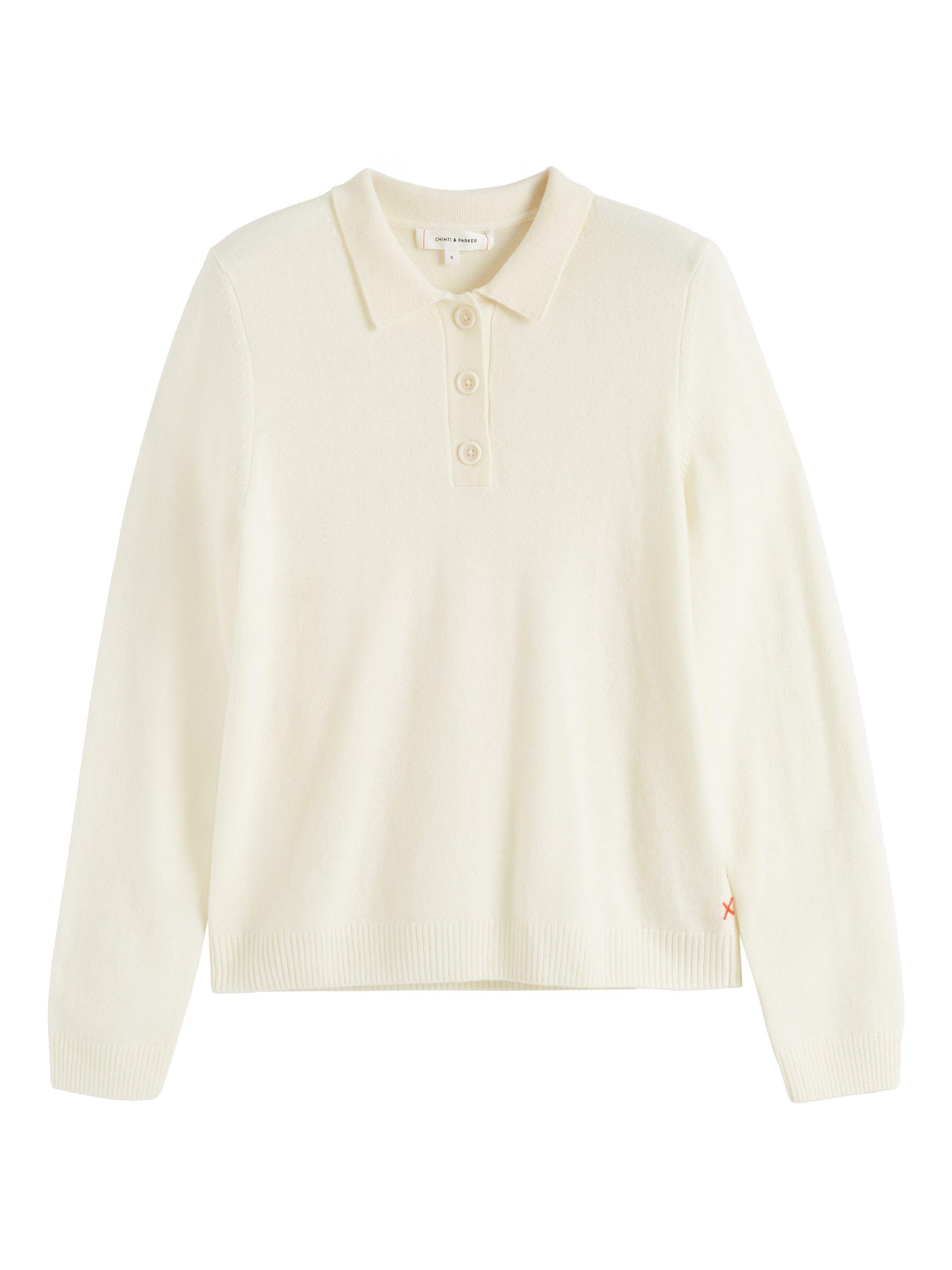 Product image 4 of 5, which shows Chinti & Parker Wool Rich Basics Polo Sweater, Cream, XS