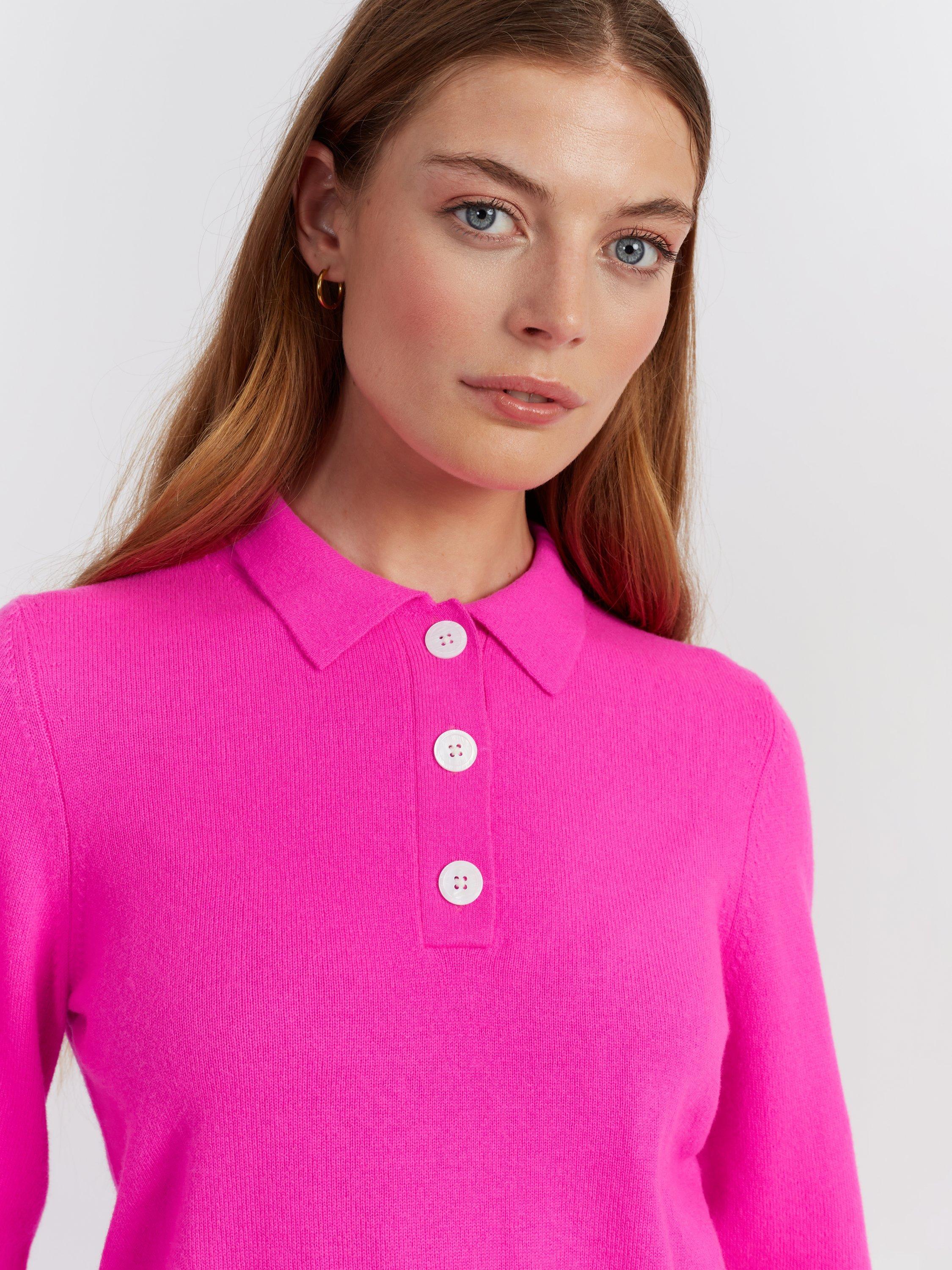 Product image 3 of 4, which shows Chinti & Parker Wool Rich Basics Polo Sweater, Hot Pink, XS