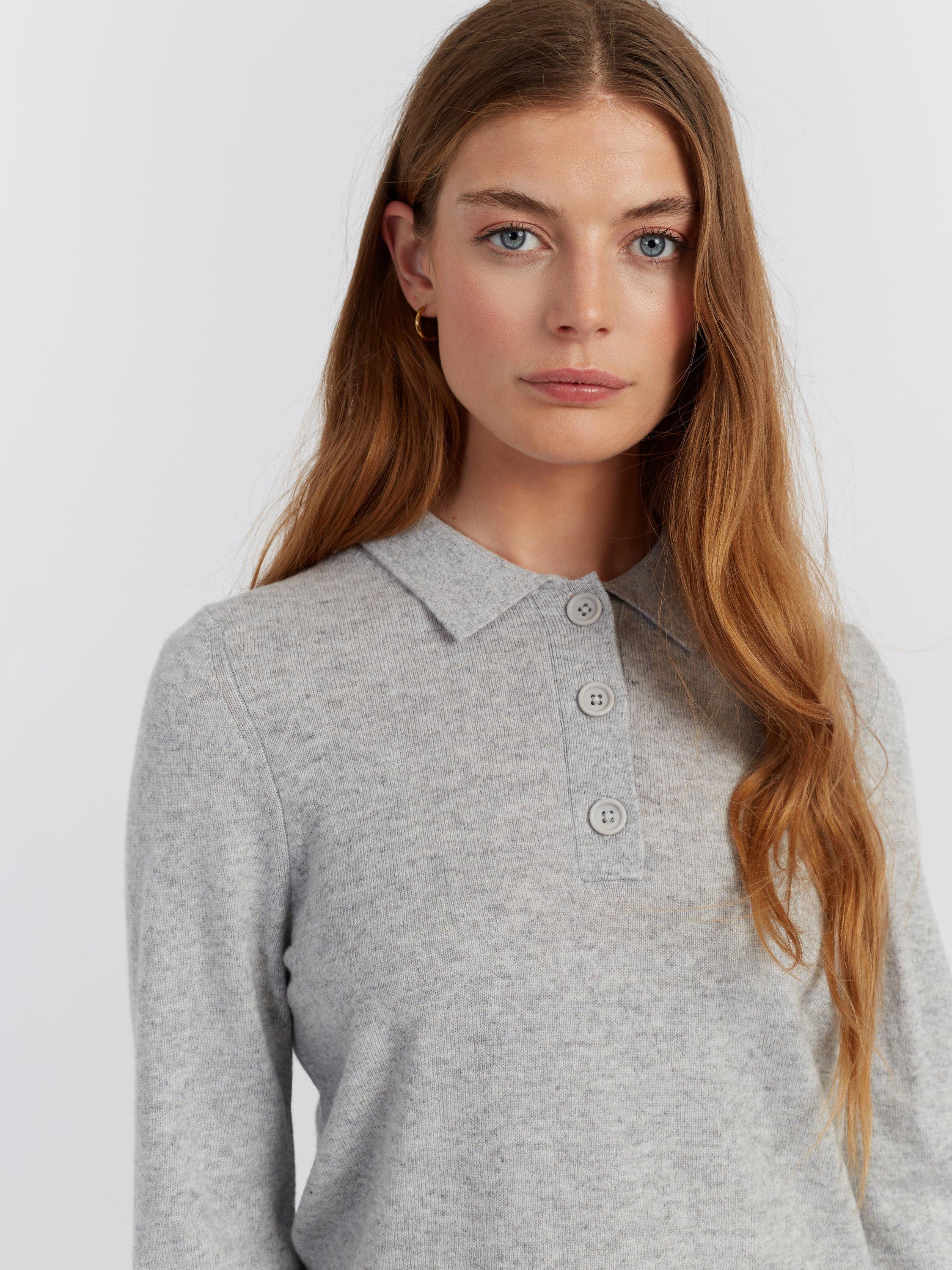 Product image 3 of 4, which shows Chinti & Parker Wool Rich Basics Polo Sweater, Light Grey, XS