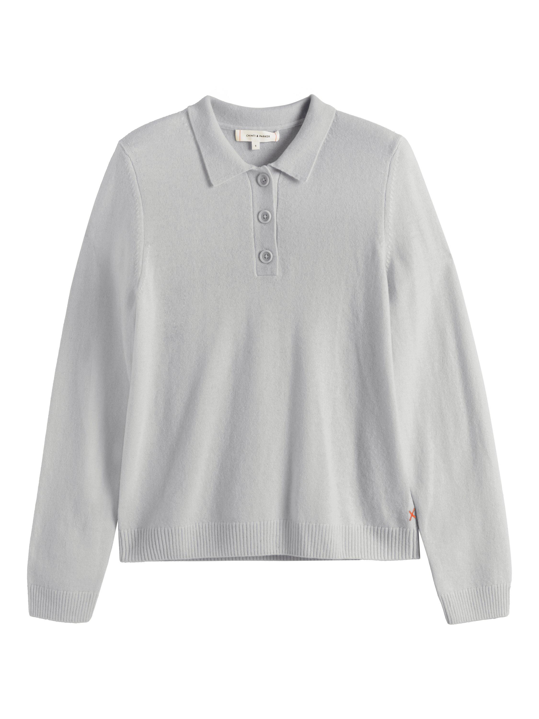 Product image 4 of 4, which shows Chinti & Parker Wool Rich Basics Polo Sweater, Light Grey, XS