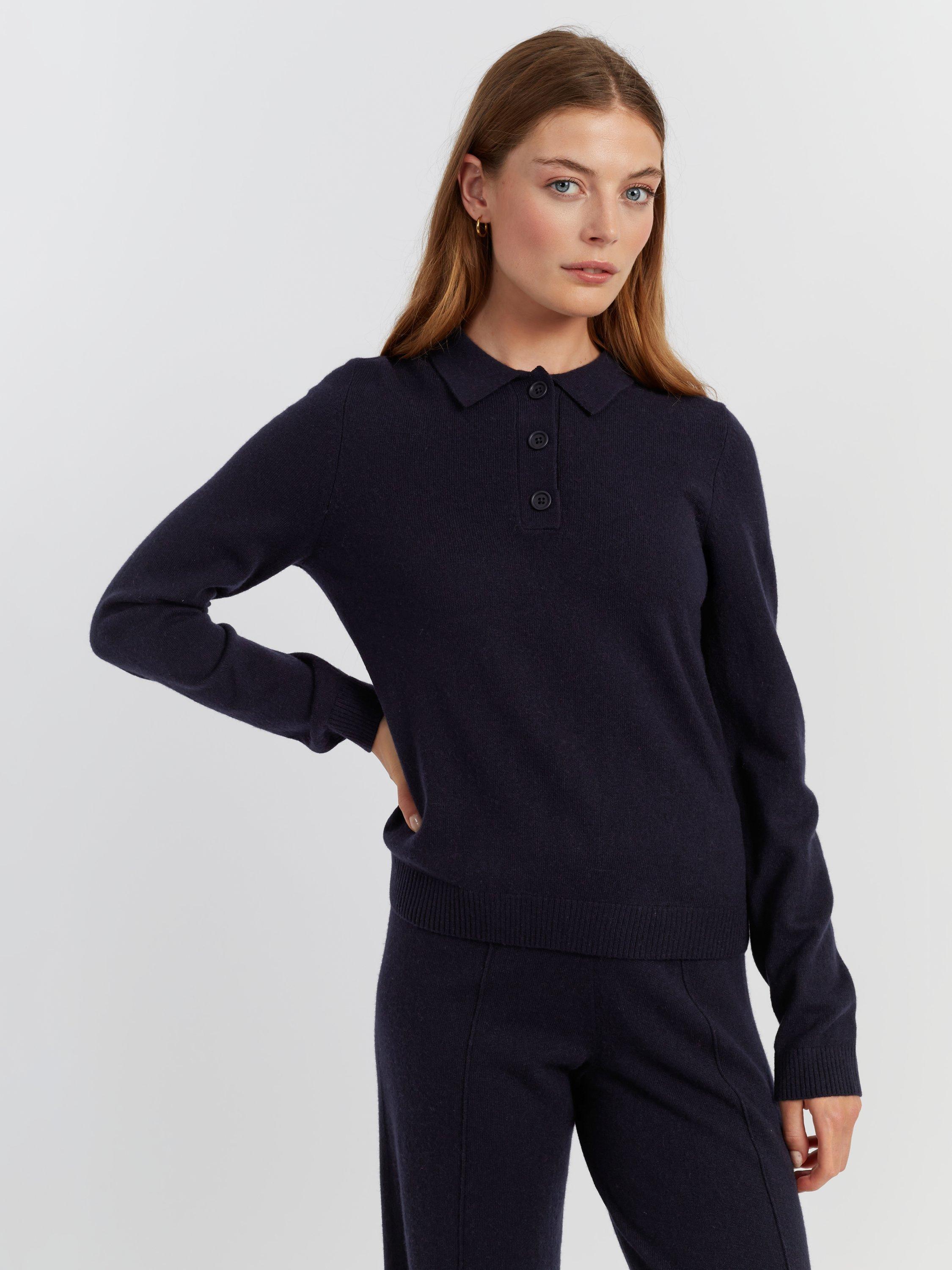 Product image 3 of 4, which shows Chinti & Parker Wool Rich Basics Polo Sweater, Navy, XS