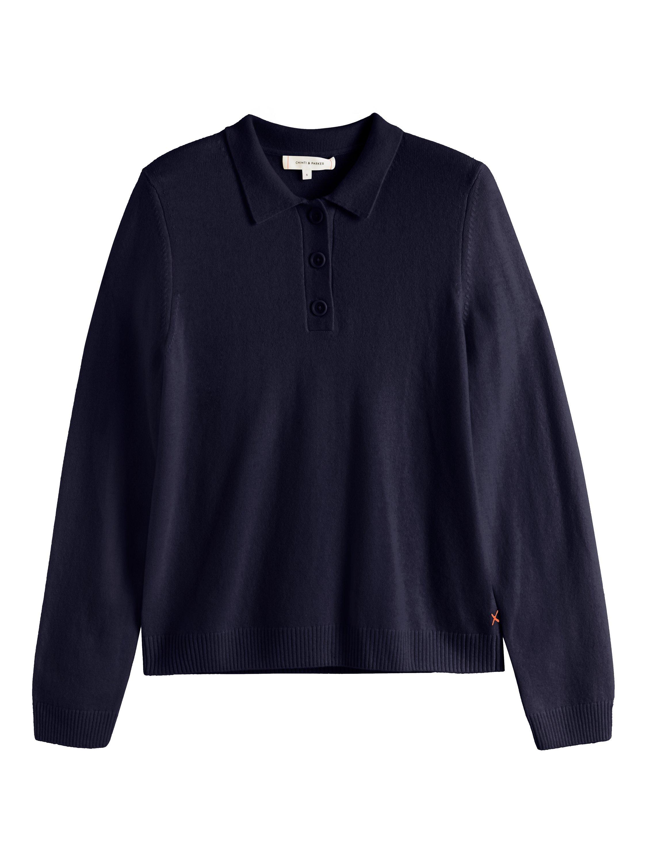 Product image 4 of 4, which shows Chinti & Parker Wool Rich Basics Polo Sweater, Navy, XS