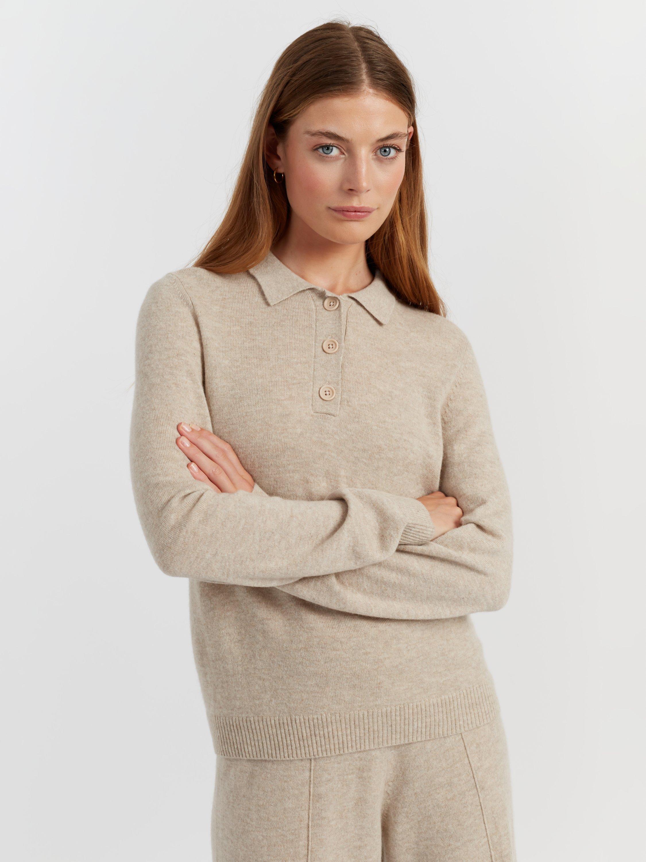 Product image 3 of 4, which shows Chinti & Parker Wool Rich Basics Polo Sweater, Soft Oat, XS