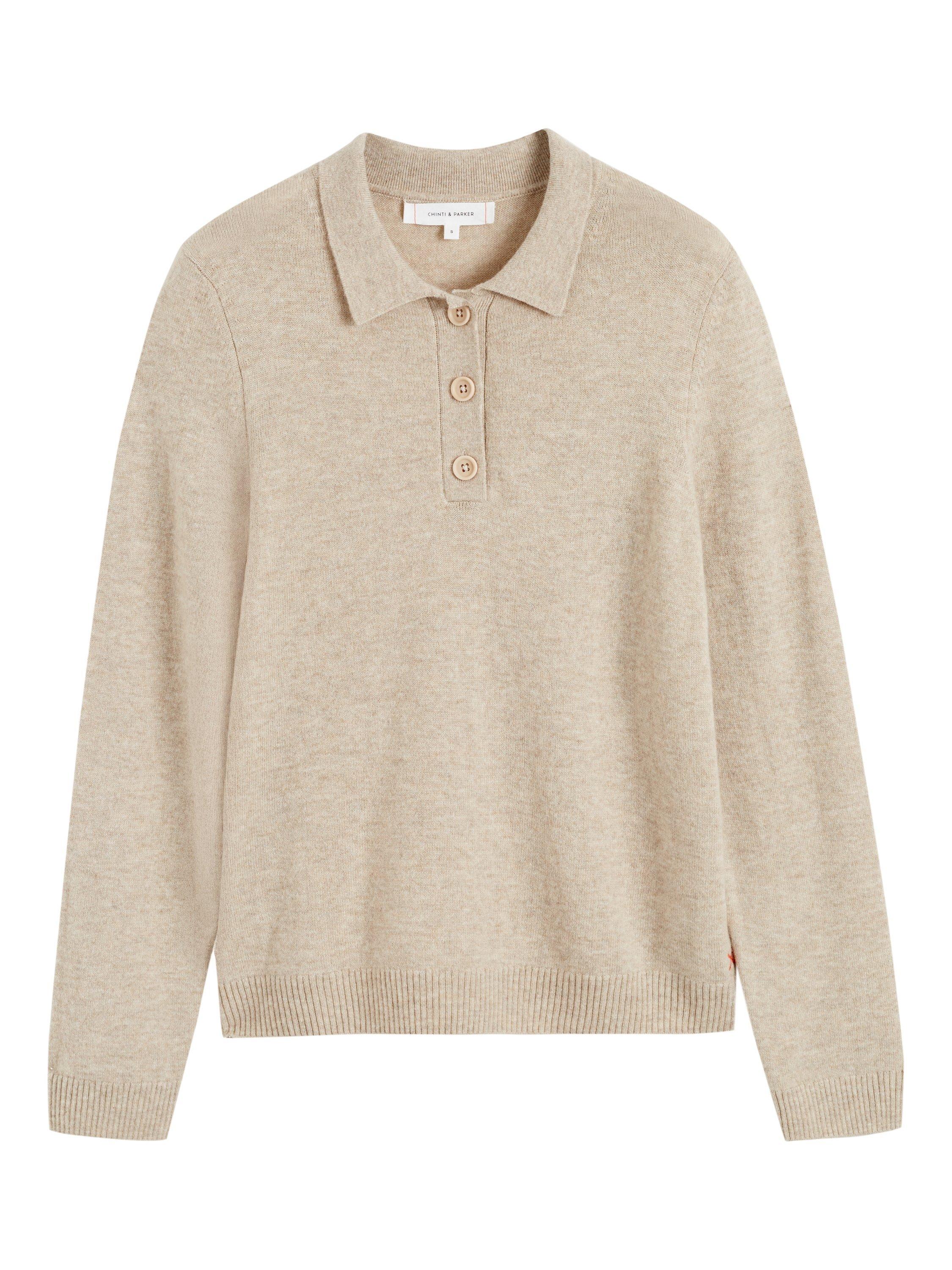 Product image 4 of 4, which shows Chinti & Parker Wool Rich Basics Polo Sweater, Soft Oat, XS
