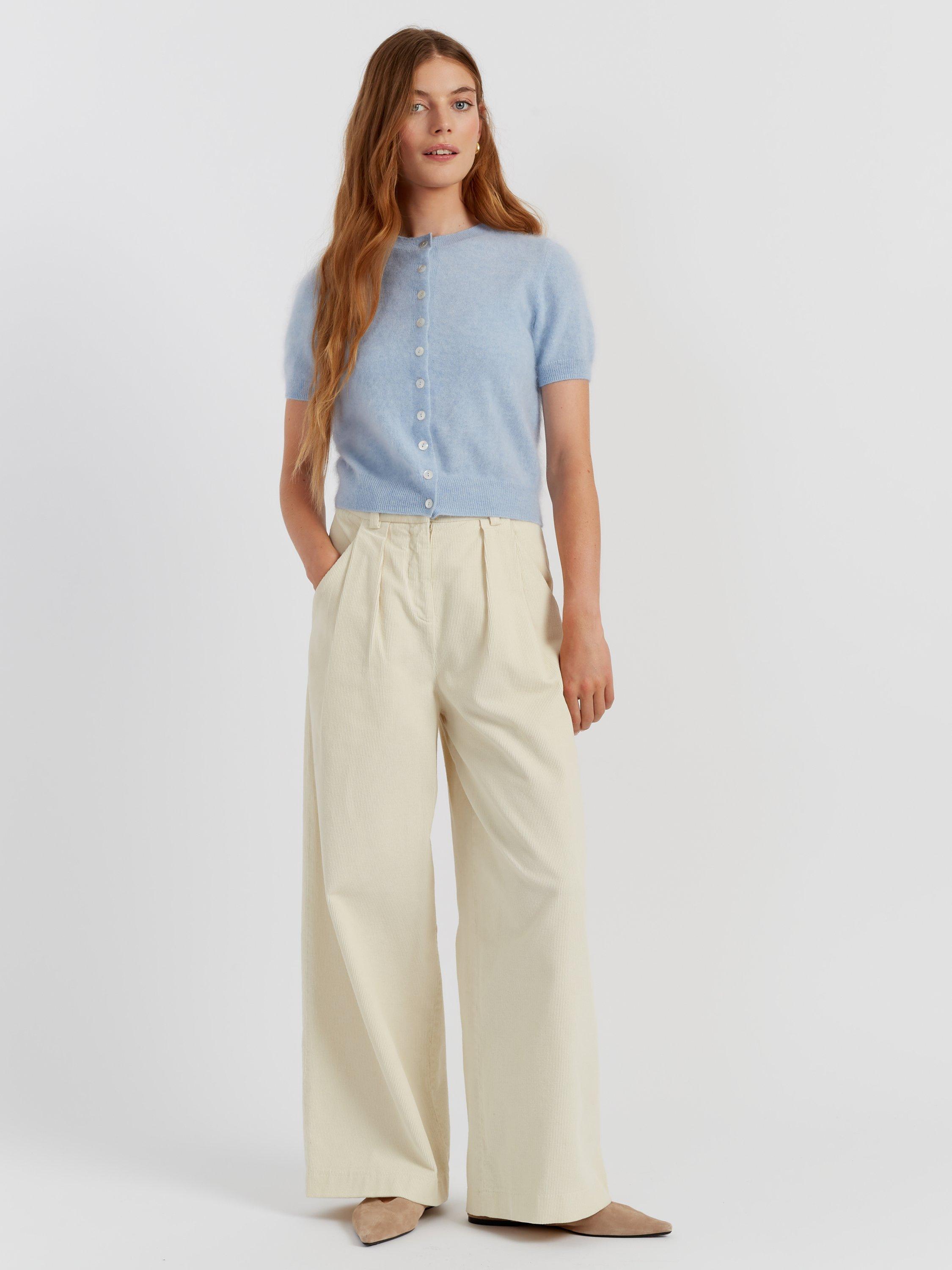 Product image 1 of 5, which shows Chinti & Parker Button Down Pure Brushed Cashmere Top, Baby Blue, XS