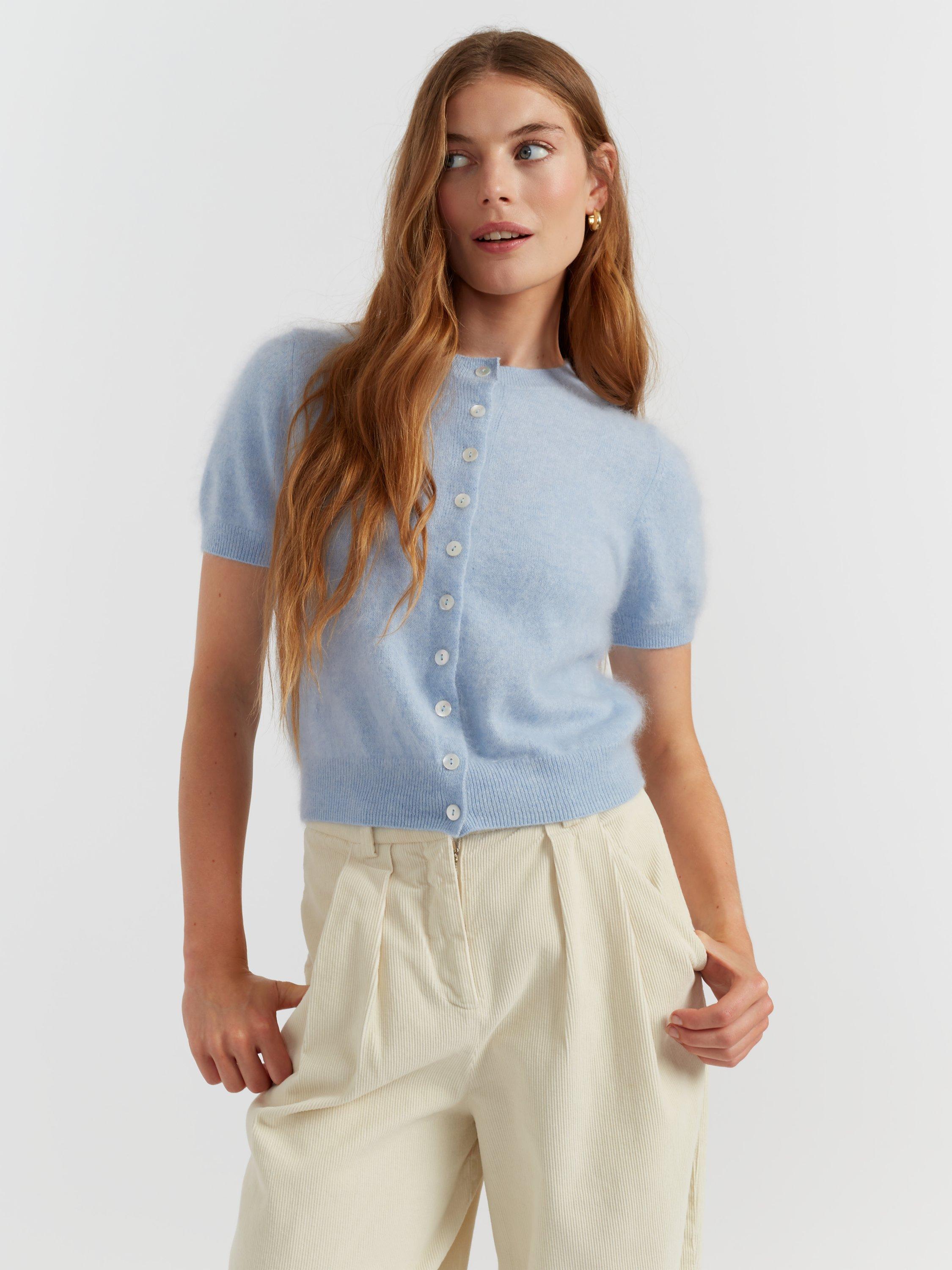 Product image 3 of 5, which shows Chinti & Parker Button Down Pure Brushed Cashmere Top, Baby Blue, XS