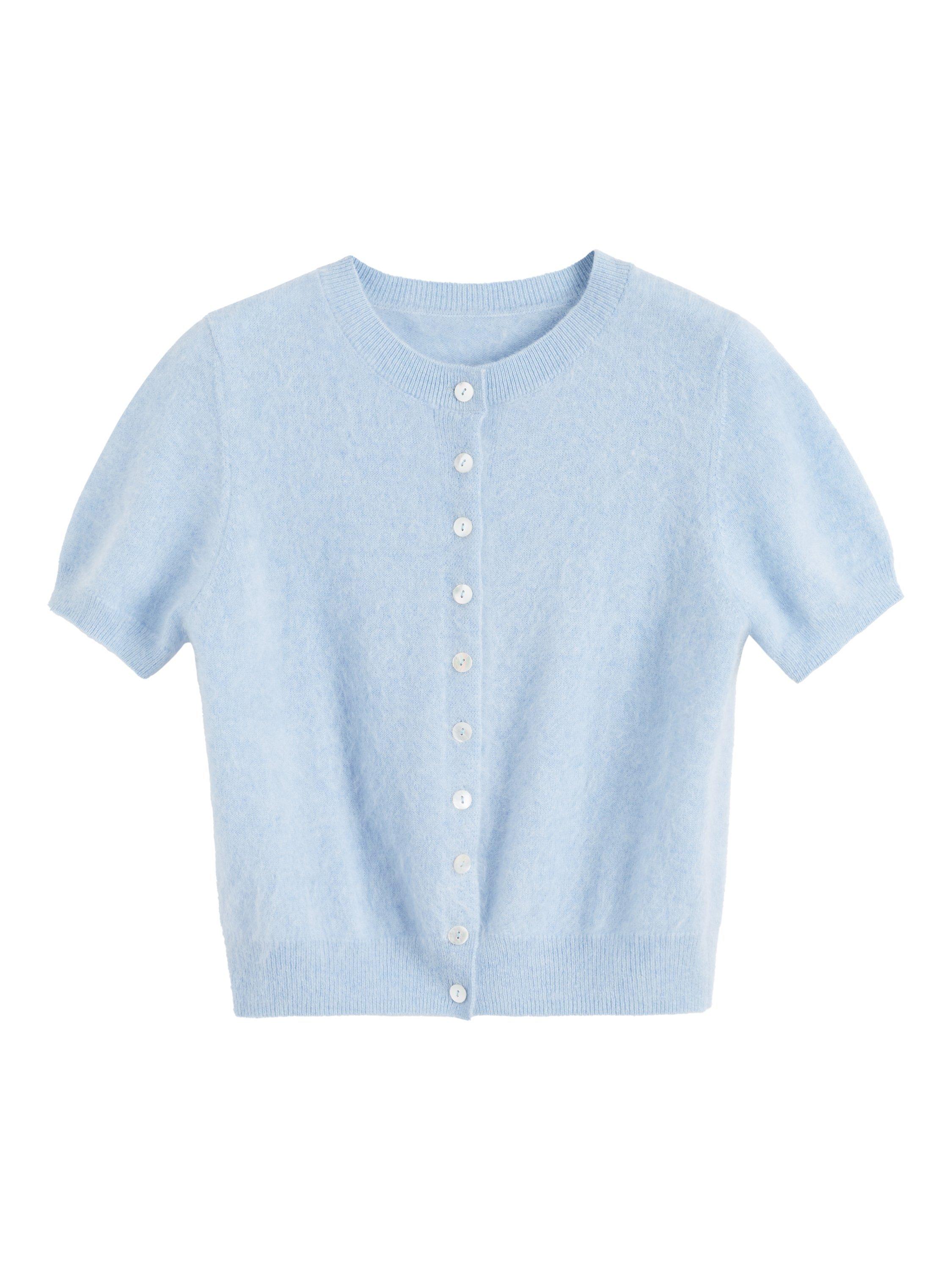 Product image 4 of 5, which shows Chinti & Parker Button Down Pure Brushed Cashmere Top, Baby Blue, XS