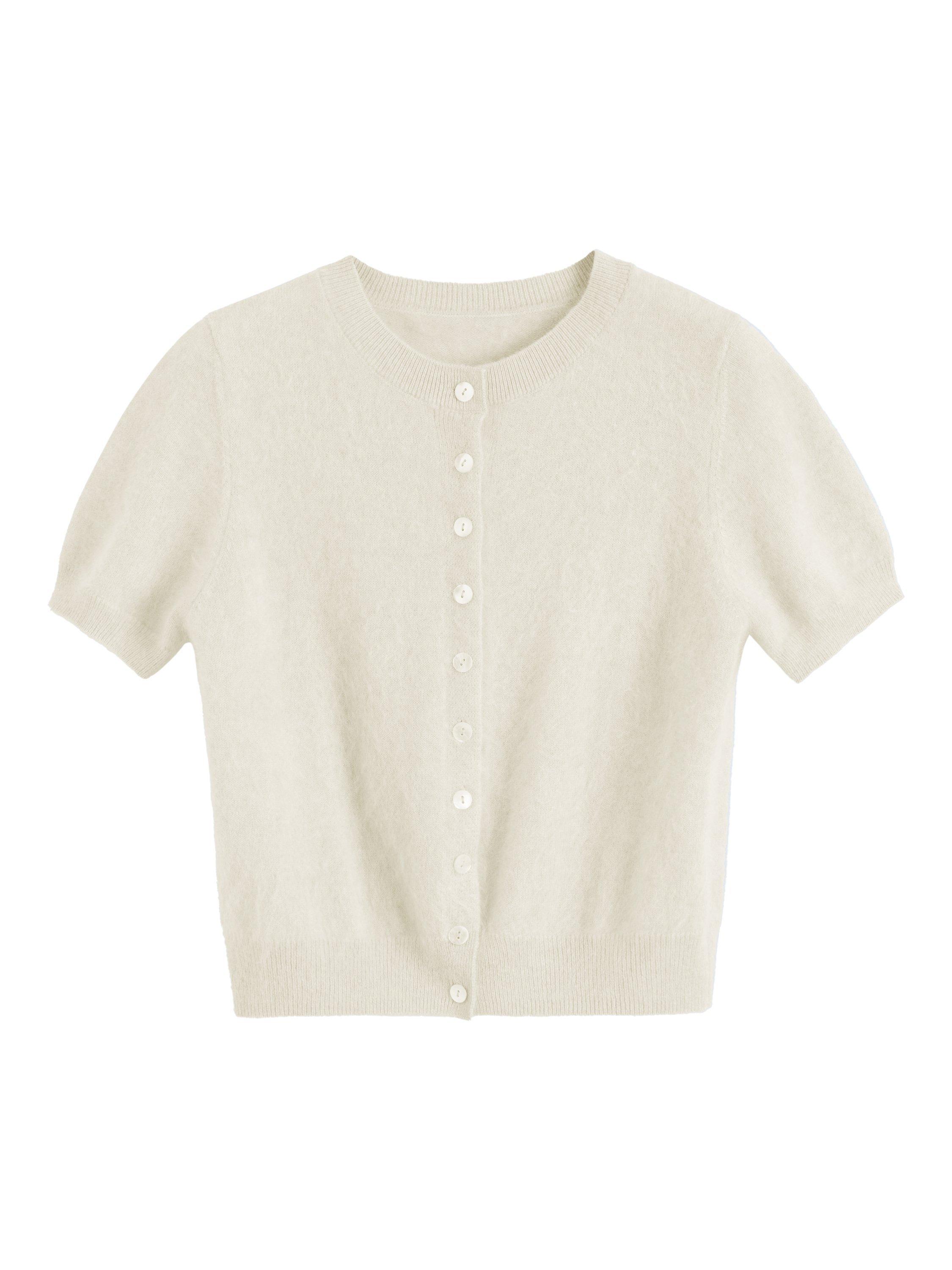 Product image 4 of 5, which shows Chinti & Parker Button Down Pure Brushed Cashmere Top, Cream, XS