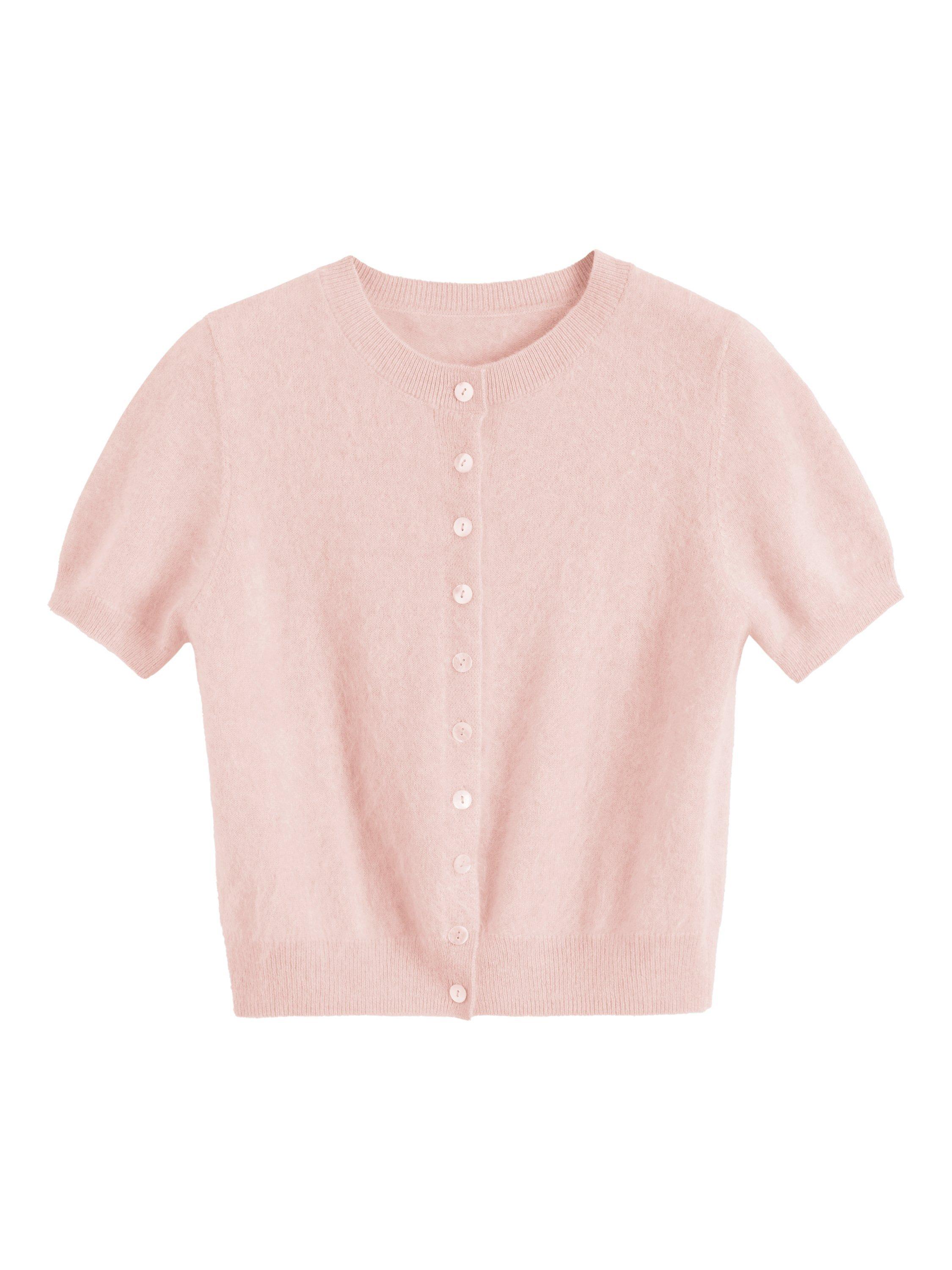 Product image 4 of 5, which shows Chinti & Parker Button Down Pure Brushed Cashmere Top, Peachy Pink, XS