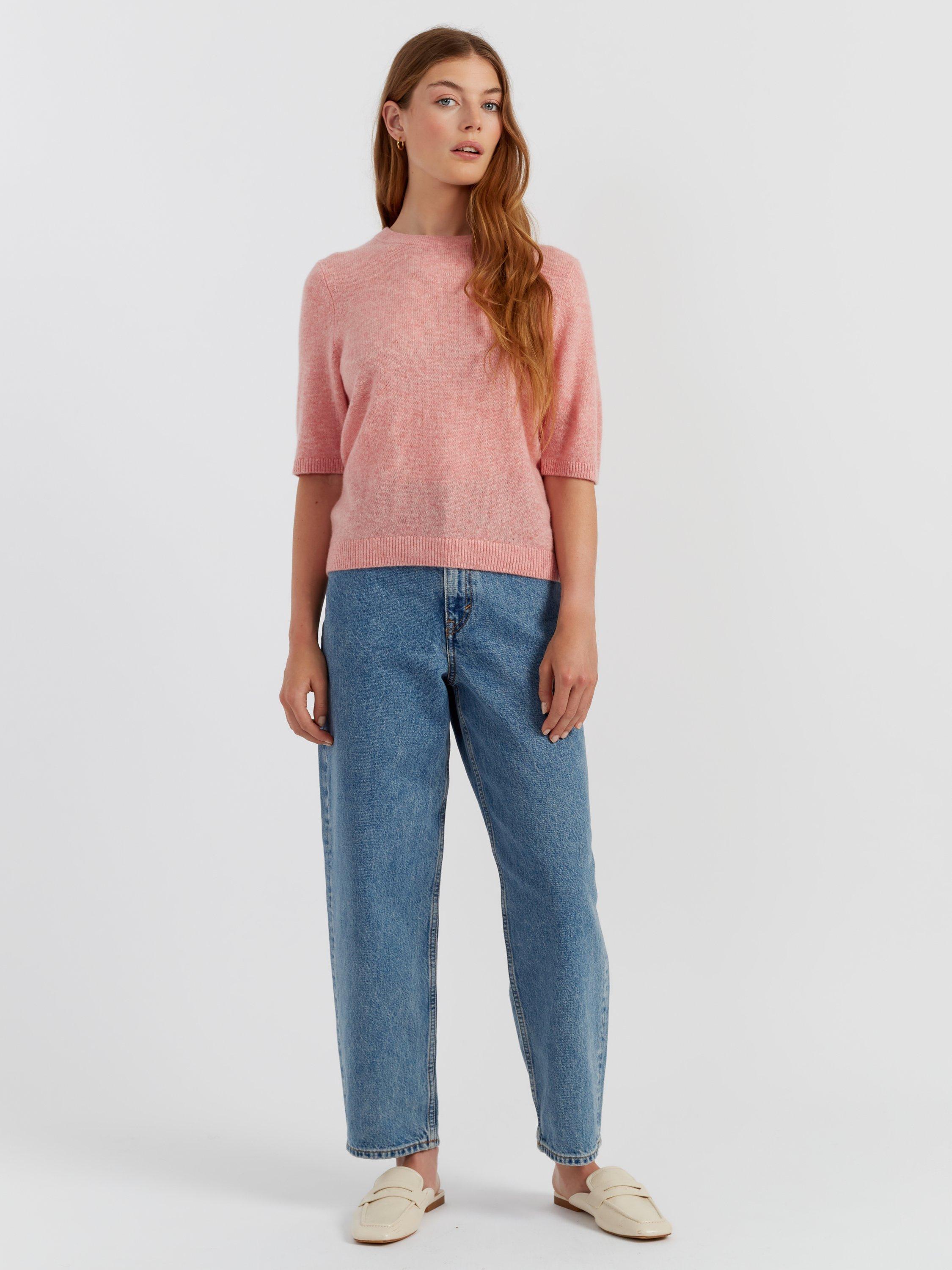 Product image 1 of 4, which shows Chinti & Parker Pure Cashmere Cloud Crew Neck T-Shirt, Pink Marl, XS