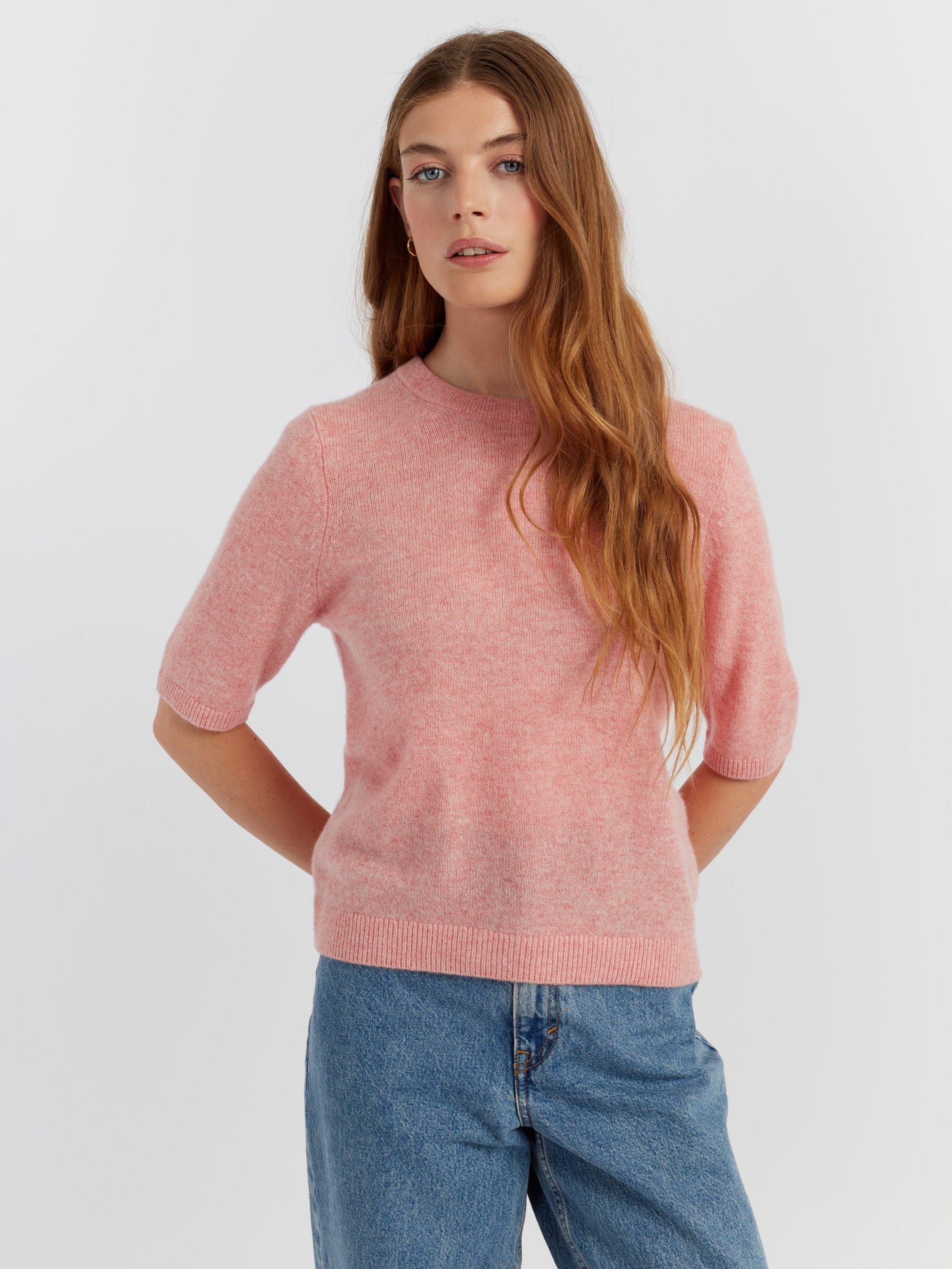 Product image 3 of 4, which shows Chinti & Parker Pure Cashmere Cloud Crew Neck T-Shirt, Pink Marl, XS