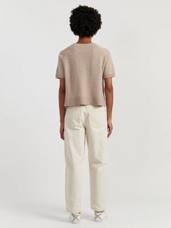 Chinti & Parker Short Sleeve Wool Rich Cardigan, Soft Oat - view 2, Soft Oat