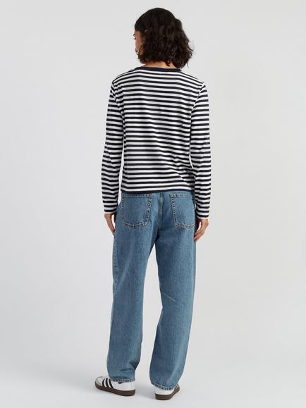 Chinti & Parker Snoopy Varsity Stripe Top, Navy/Cream - view 2, Navy/Cream