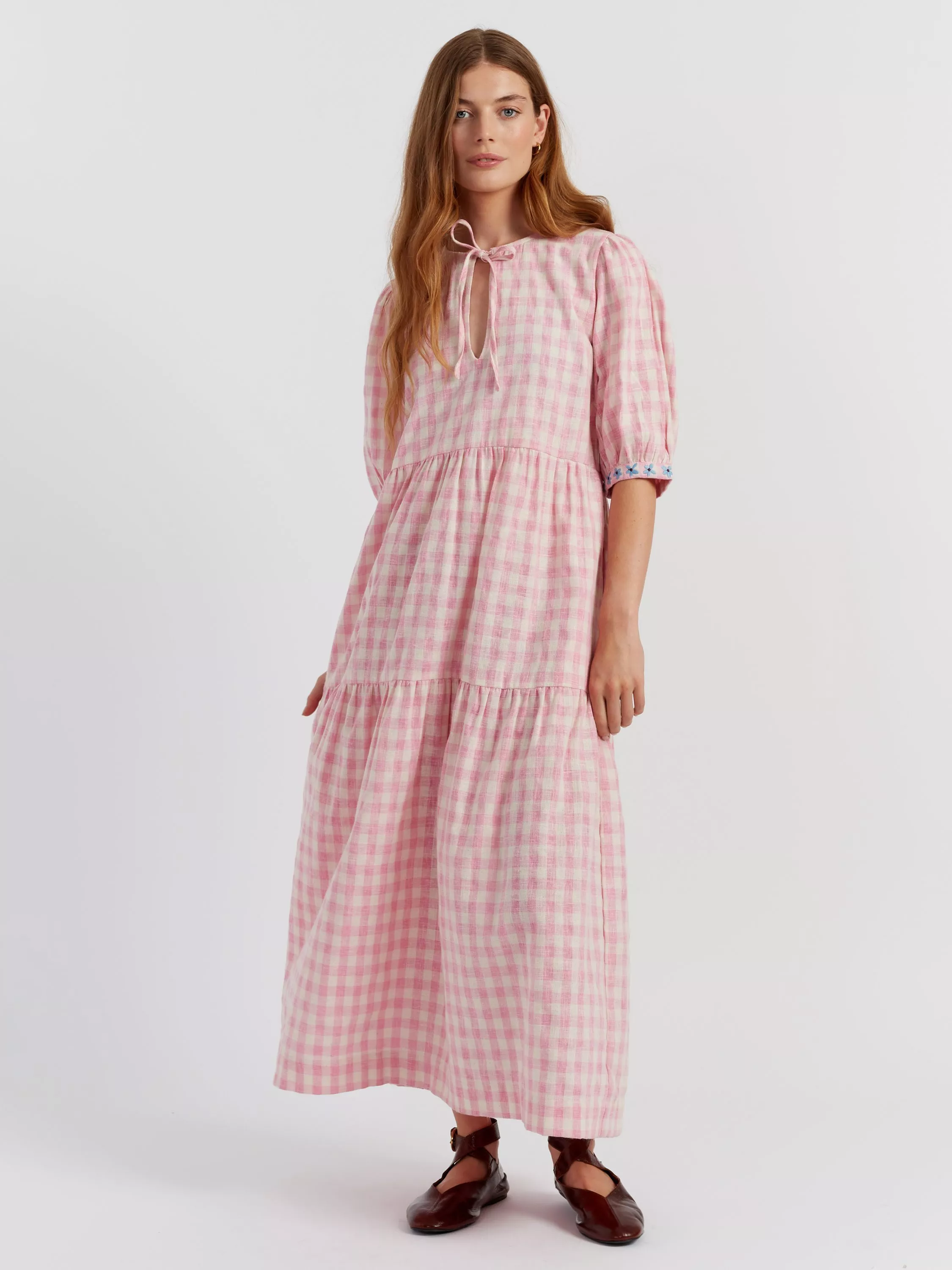 strapless open back dress 70s Crop Top and A-Line Skirt in Pink Gingham main image 0