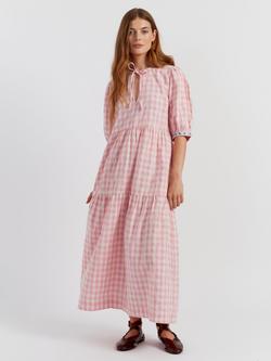 Chinti & Parker Daisy Gingham Linen Blend Dress, Pink Gingham, Pink Gingham