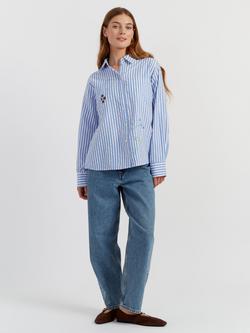 Chinti & Parker Embroidered Stripe Oxford Shirt, Blue Stripe, Blue Stripe