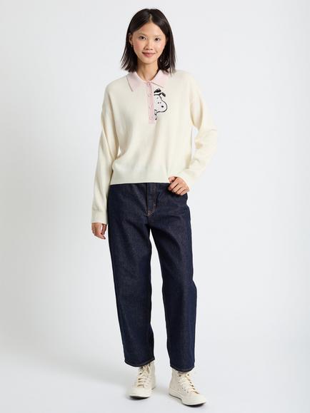 Chinti & Parker Wool Rich Snoopy Long Sleeved Polo Shirt, Cream