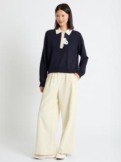 Chinti & Parker Wool Rich Snoopy Long Sleeved Polo Shirt, Navy