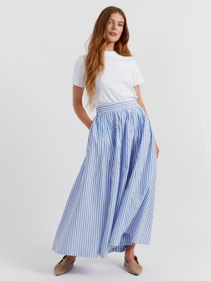 Chinti & Parker Oxford Stripe Midi Skirt, Blue Stripe, Blue Stripe