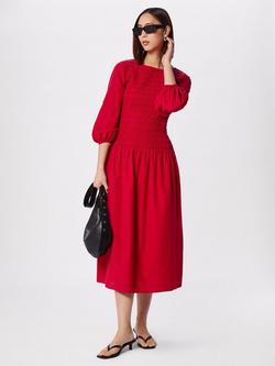 Whistles Wide Spaced Shirred Midi Dress, Red, Red