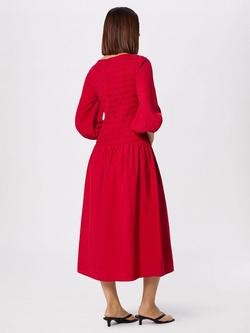 Whistles Wide Spaced Shirred Midi Dress, Red - view 2, Red