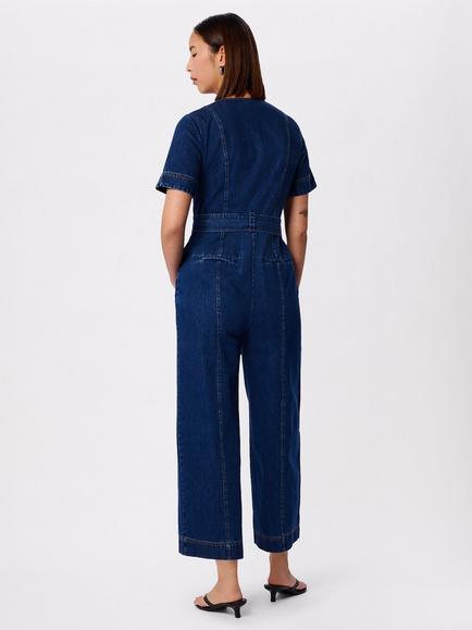 Whistles Button Down Denim Jumpsuit, Indigo - view 2, Indigo