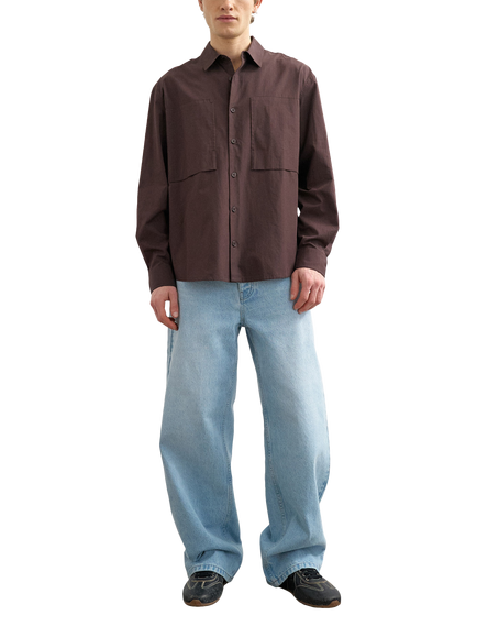 Topman Relaxed Fit Cotton Poplin Shirt, Brown