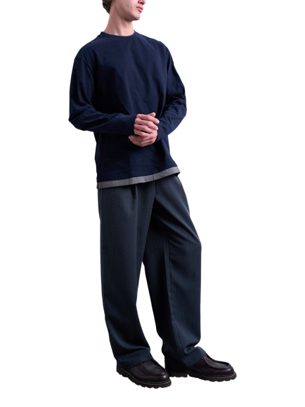 Topman Cotton Long Sleeve Crew Neck T-Shirt - view 2, Navy & Charcoal